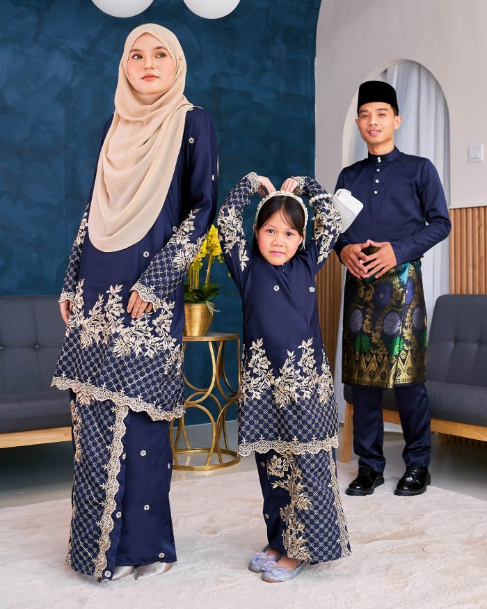 Baju Kurung Sulam Songket Tun Lestari Kids - Kuntum Navy Blue - Image 7