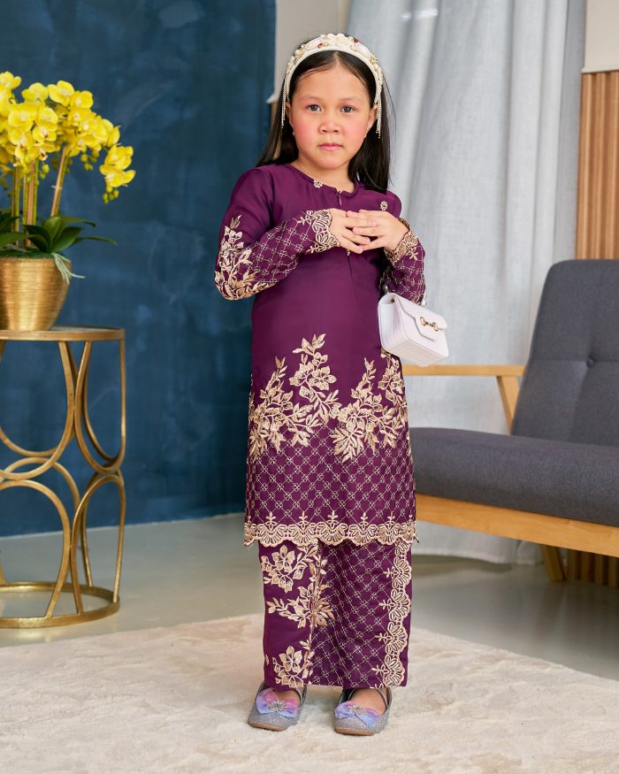 Baju Kurung Sulam Songket Tun Lestari Kids - Kuntum Purple - Image 3