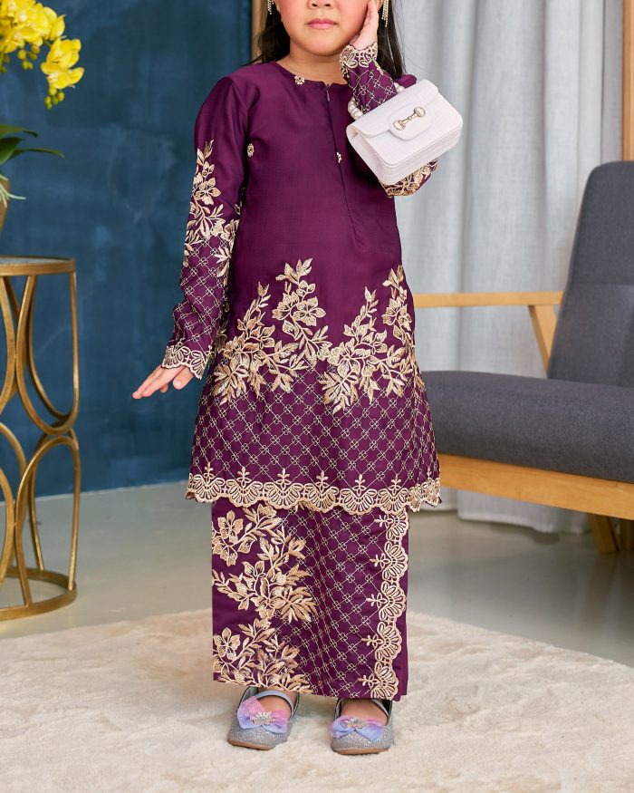 Baju Kurung Sulam Songket Tun Lestari Kids - Kuntum Purple - Image 6