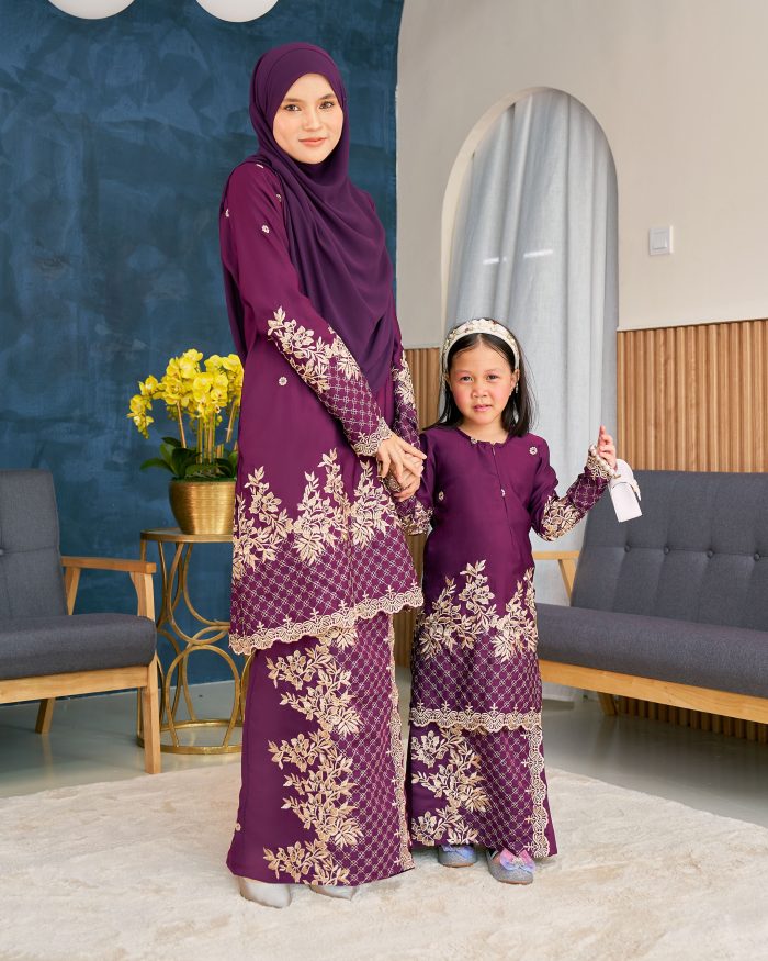 Baju Kurung Sulam Songket Tun Lestari Kids - Kuntum Purple - Image 7