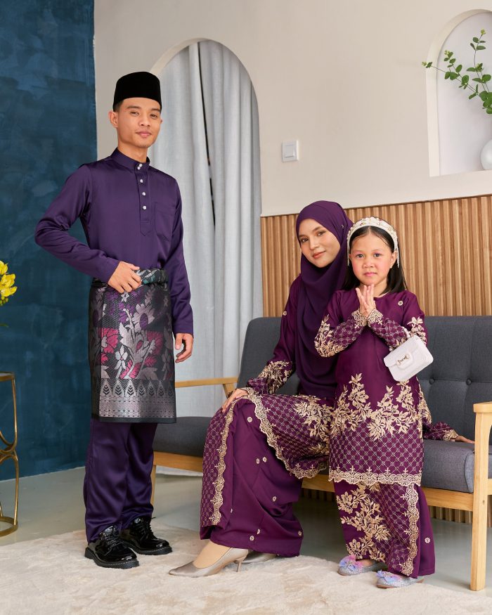 Baju Kurung Sulam Songket Tun Lestari - Kuntum Purple - Image 5