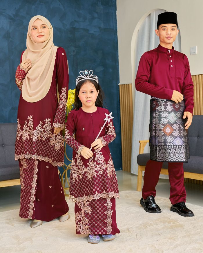 Baju Kurung Sulam Songket Tun Lestari Kids - Kuntum Maroon - Image 6