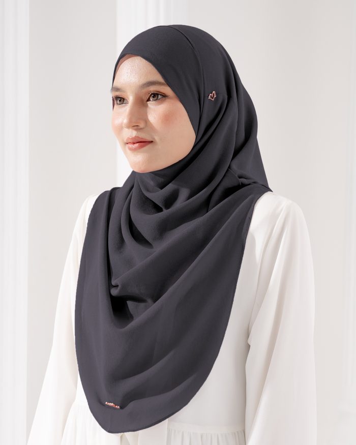 Tudung Sarung Instant Chiffon Lustia (L) - Dark Grey