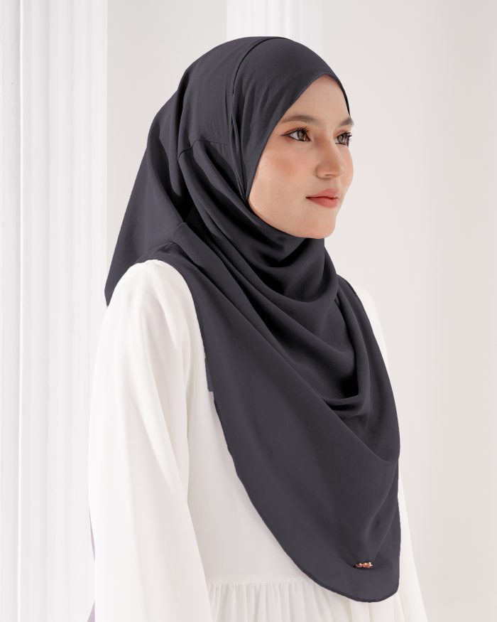 Tudung Sarung Instant Chiffon Lustia (L) - Dark Grey - Image 3