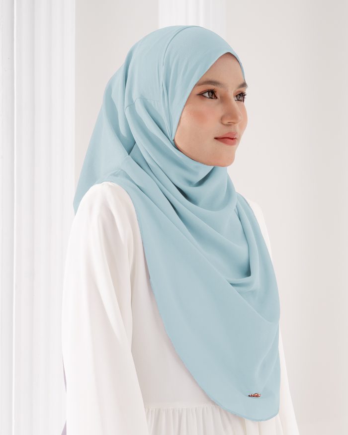 Tudung Sarung Instant Chiffon Lustia (L) - Glacier Blue - Image 3