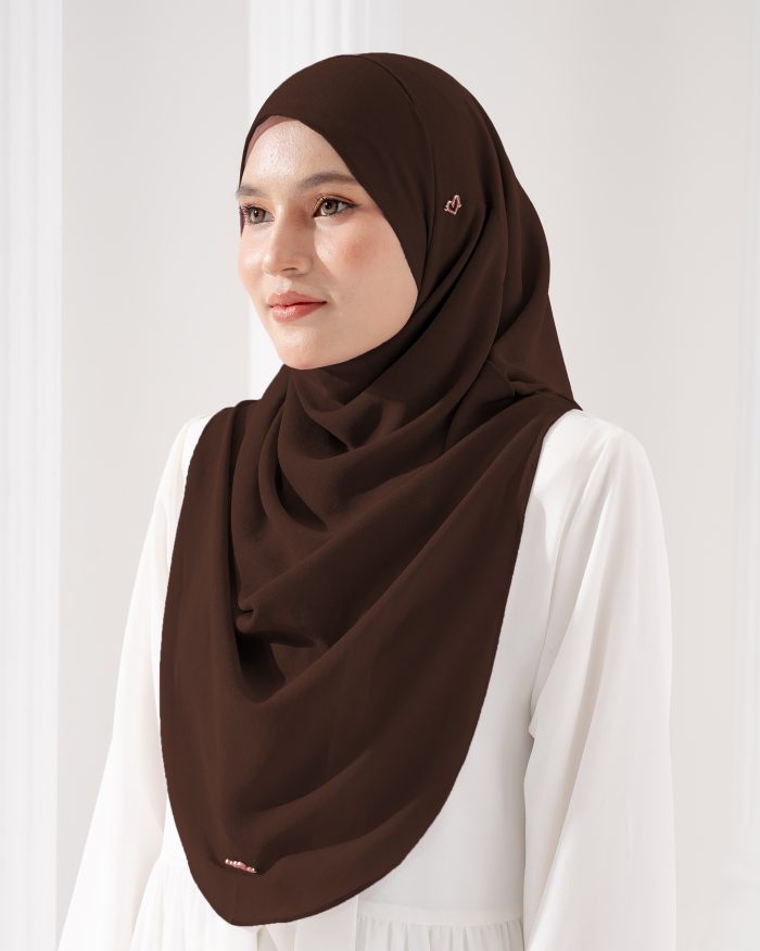 Tudung Sarung Instant Chiffon Lustia (L) - Mahogany Brown