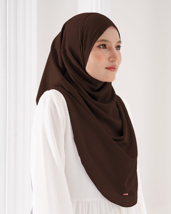 Tudung Sarung Instant Chiffon Lustia (L) - Mahogany Brown - Image 3