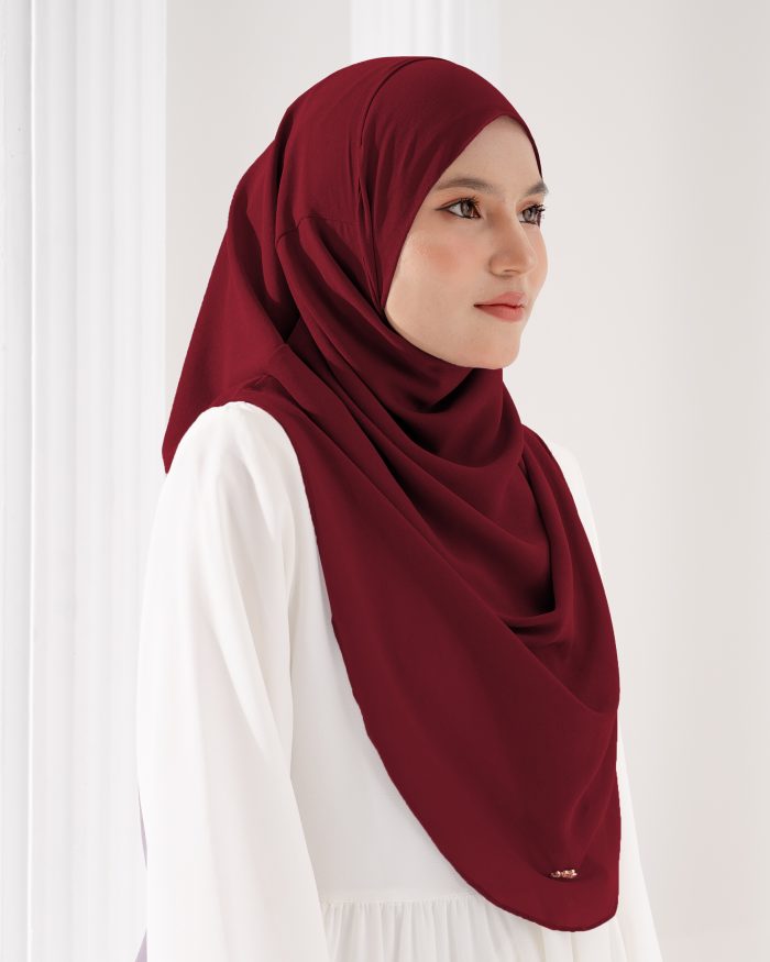 Tudung Sarung Instant Chiffon Lustia (L) - Maroon - Image 3
