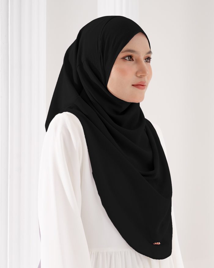 Tudung Sarung Instant Chiffon Lustia (L) - Misty Black - Image 3