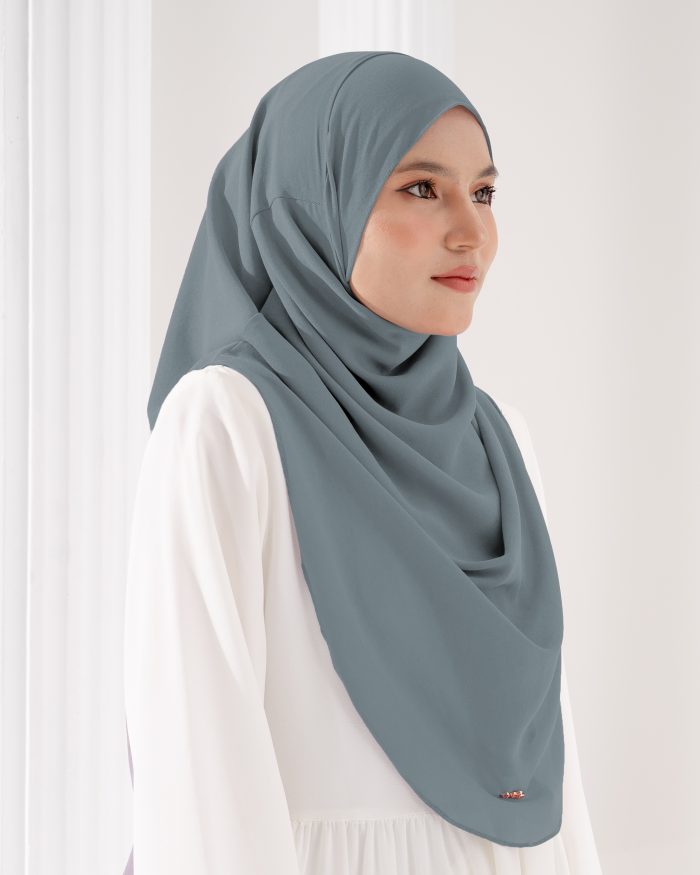 Tudung Sarung Instant Chiffon Lustia (L) - Oxford Grey - Image 3