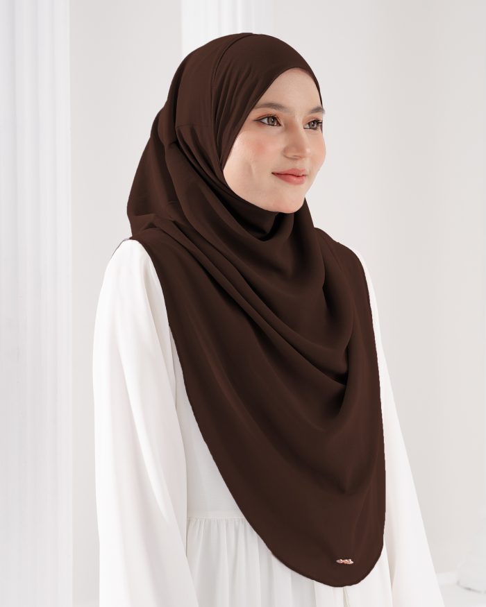 Tudung Sarung Instant Chiffon Lustia (XL) - Mahogany Brown - Image 3