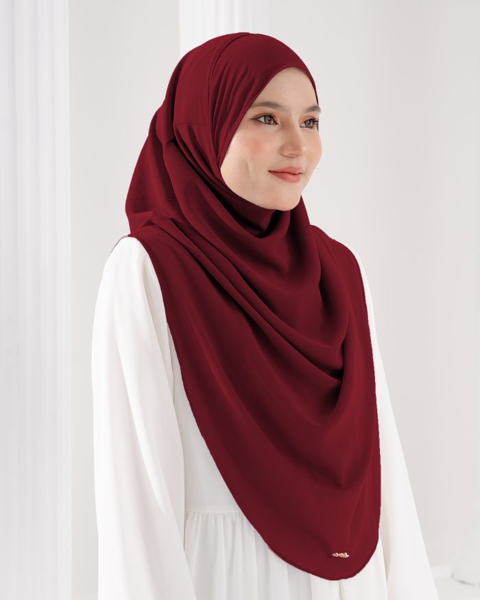 Tudung Sarung Instant Chiffon Lustia (XL) - Maroon - Image 3