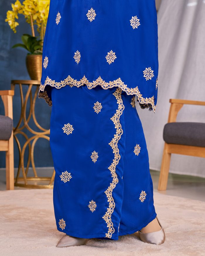 Baju Kurung Sulam Songket Tun Lestari - Anggerik Blue - Image 6