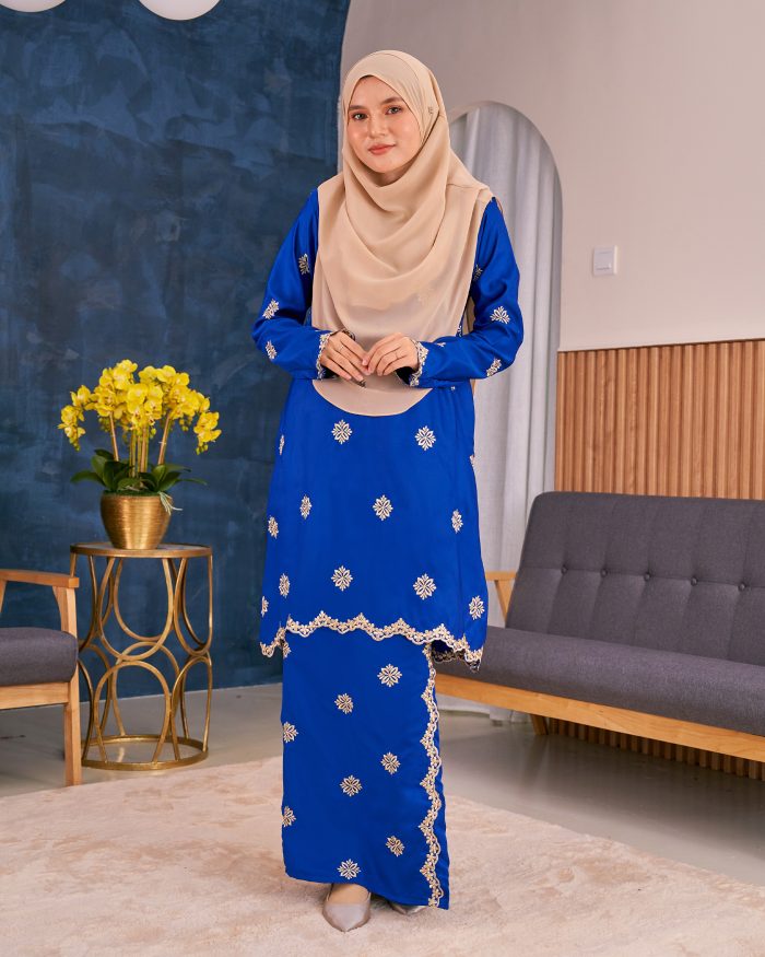 Baju Kurung Sulam Songket Tun Lestari - Anggerik Blue - Image 2