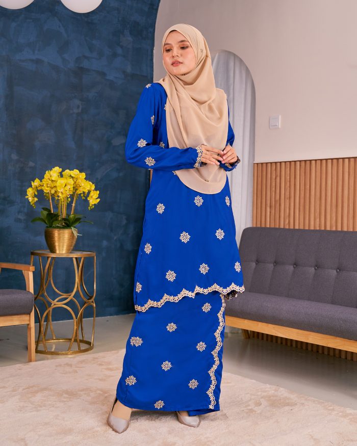 Baju Kurung Sulam Songket Tun Lestari - Anggerik Blue