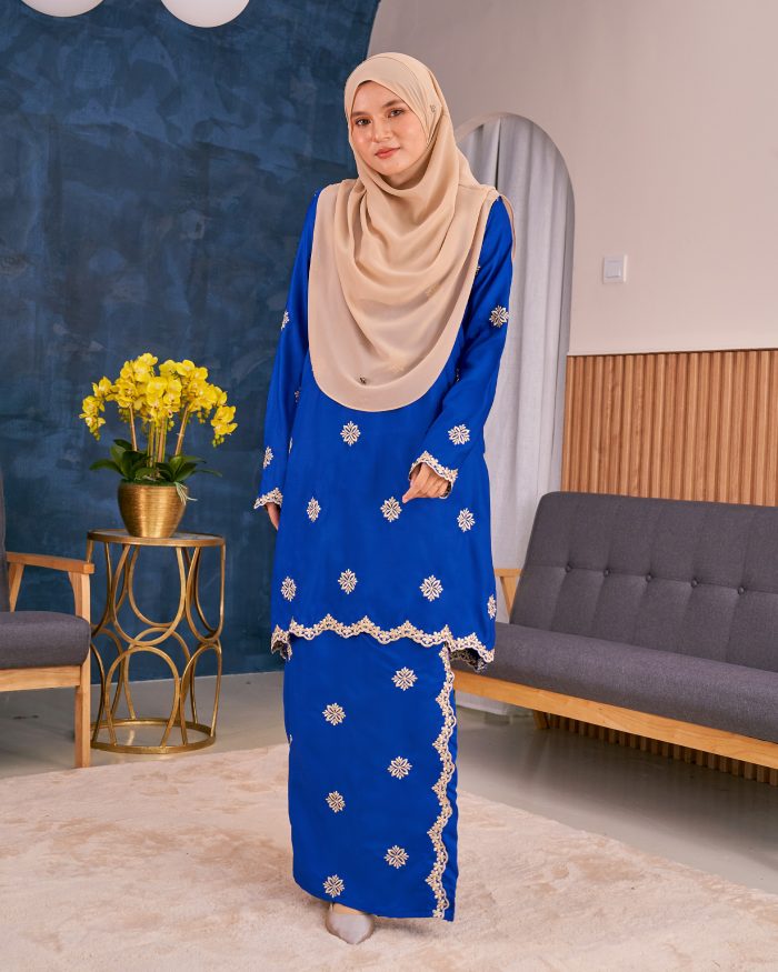 Baju Kurung Sulam Songket Tun Lestari - Anggerik Blue - Image 3