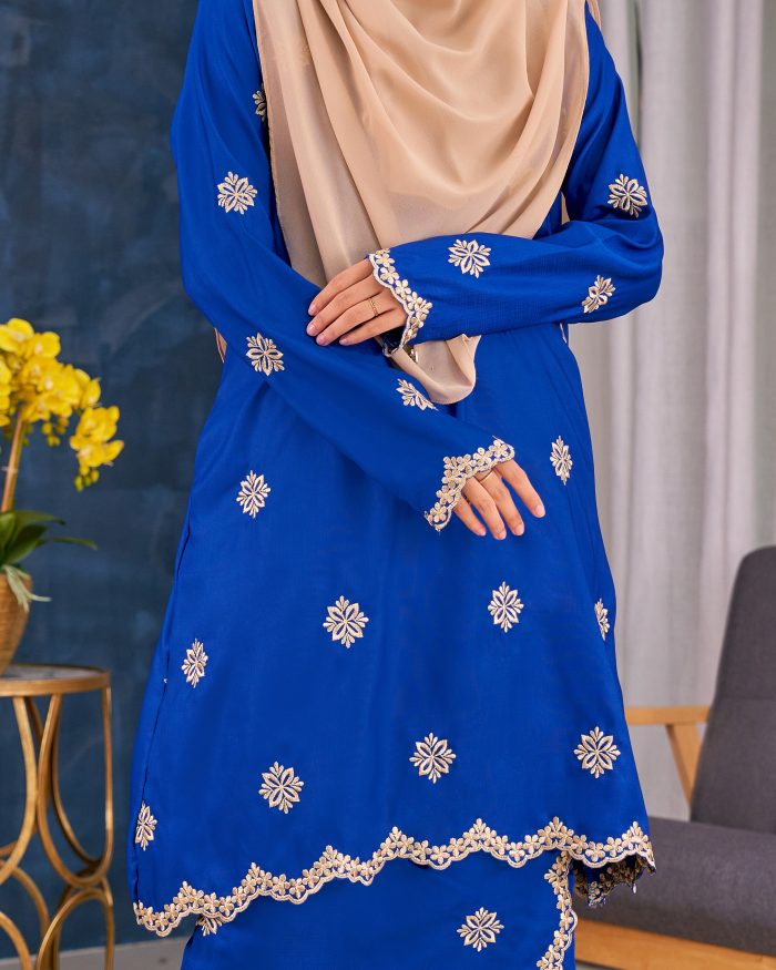 Baju Kurung Sulam Songket Tun Lestari - Anggerik Blue - Image 5