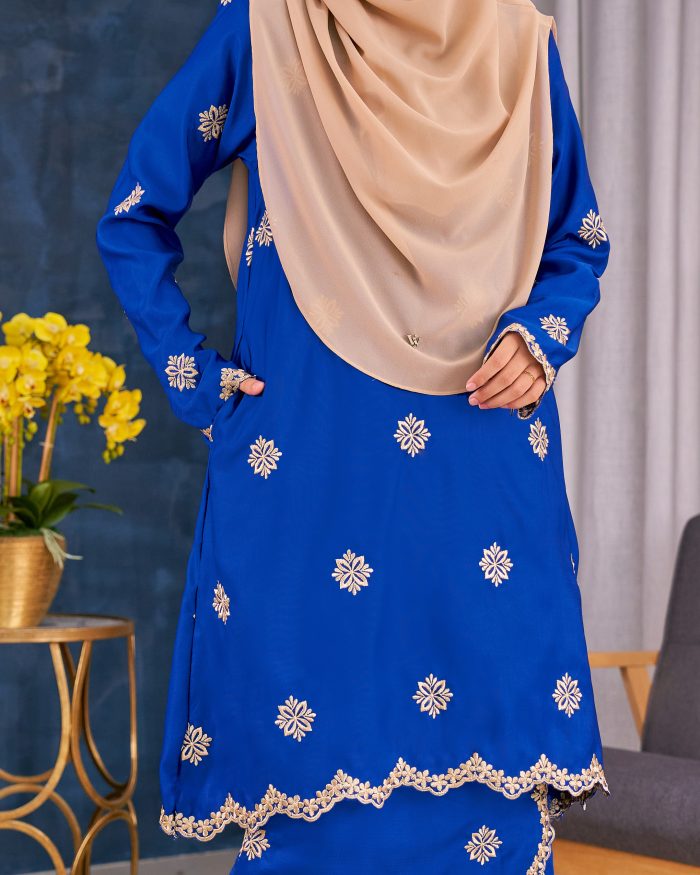 Baju Kurung Sulam Songket Tun Lestari - Anggerik Blue - Image 4