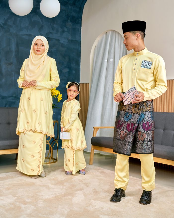Baju Kurung Sulam Songket Tun Lestari Kids - Anggerik Yellow - Image 4