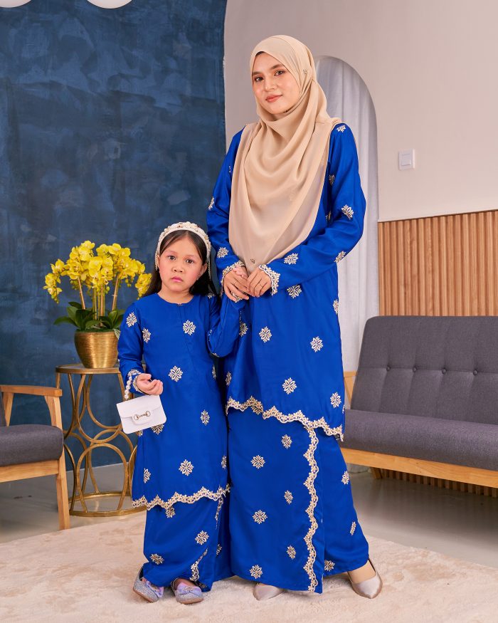 Baju Kurung Sulam Songket Tun Lestari Kids - Anggerik Blue - Image 5