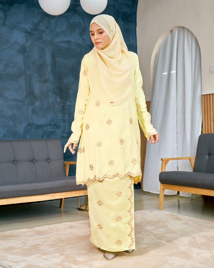 Baju Kurung Sulam Songket Tun Lestari - Anggerik Yellow