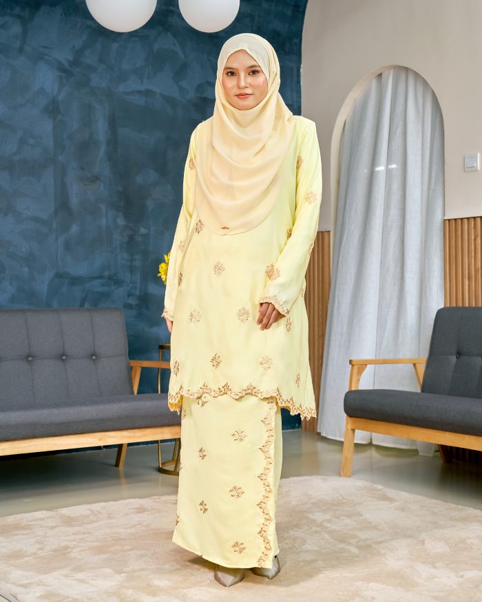 Baju Kurung Sulam Songket Tun Lestari - Anggerik Yellow - Image 2