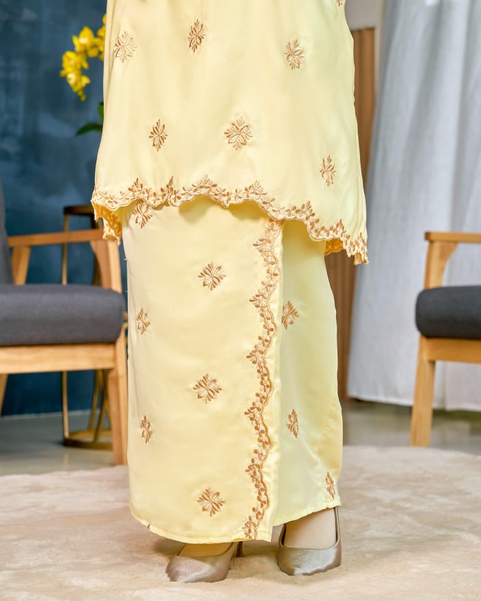 Baju Kurung Sulam Songket Tun Lestari - Anggerik Yellow - Image 5