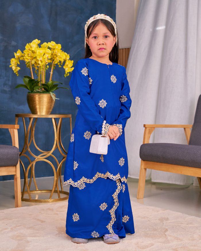 Baju Kurung Sulam Songket Tun Lestari Kids - Anggerik Blue - Image 3