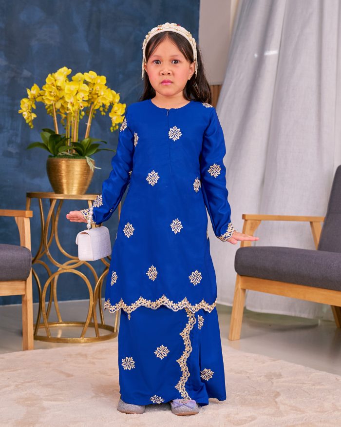 Baju Kurung Sulam Songket Tun Lestari Kids - Anggerik Blue - Image 4