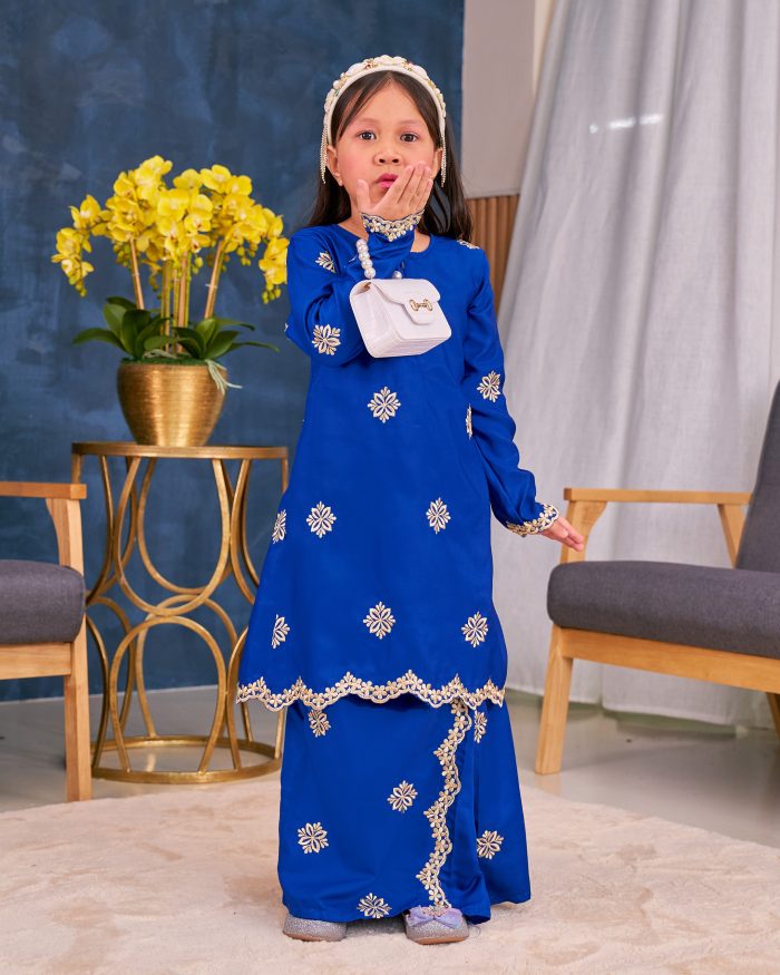 Baju Kurung Sulam Songket Tun Lestari Kids - Anggerik Blue