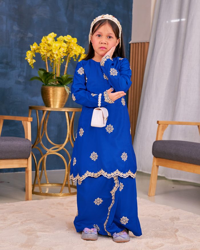 Baju Kurung Sulam Songket Tun Lestari Kids - Anggerik Blue - Image 2