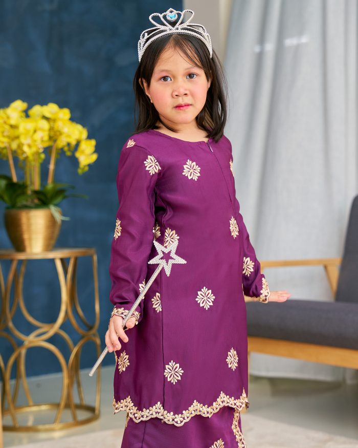 Baju Kurung Sulam Songket Tun Lestari Kids - Anggerik Purple - Image 4