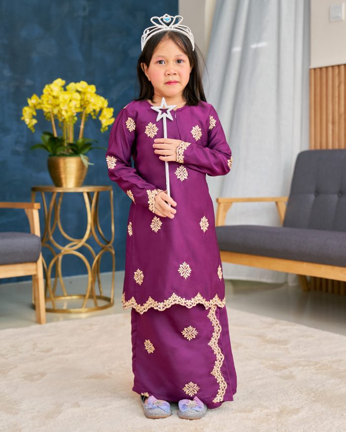 Baju Kurung Sulam Songket Tun Lestari Kids - Anggerik Purple - Image 3