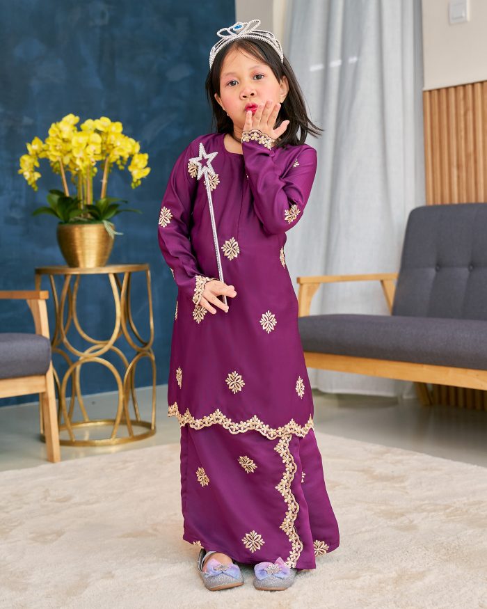 Baju Kurung Sulam Songket Tun Lestari Kids - Anggerik Purple - Image 2