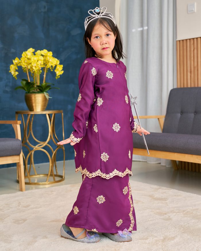 Baju Kurung Sulam Songket Tun Lestari Kids - Anggerik Purple