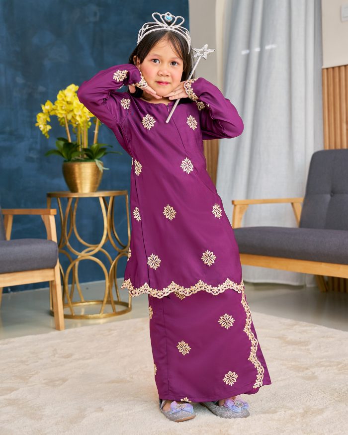 Baju Kurung Sulam Songket Tun Lestari Kids - Anggerik Purple - Image 5