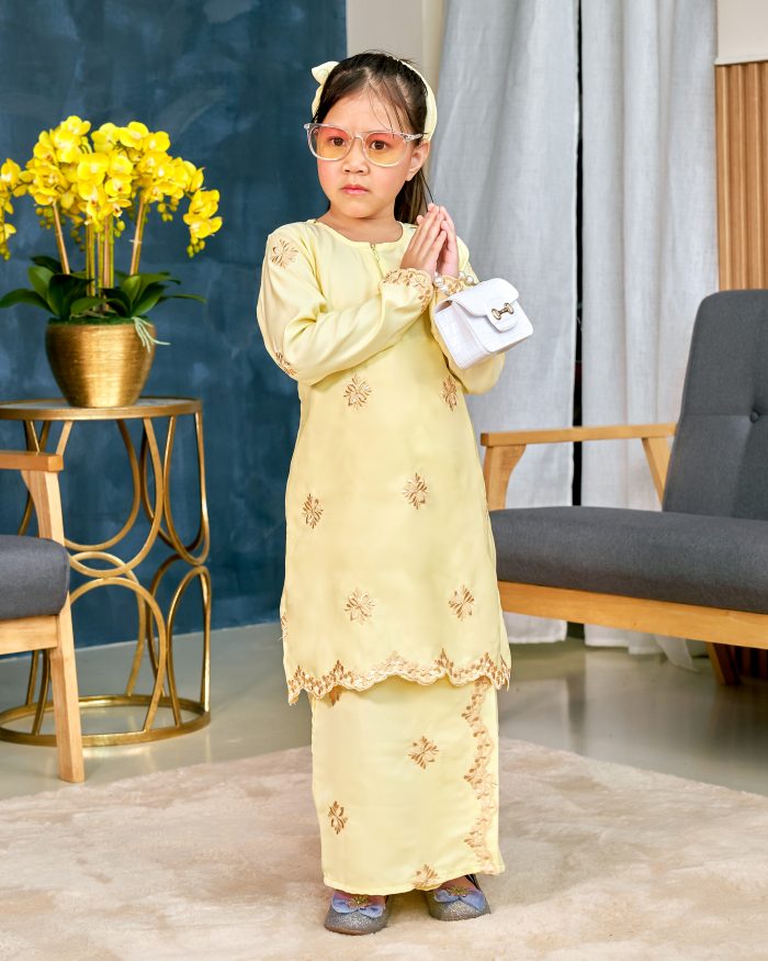 Baju Kurung Sulam Songket Tun Lestari Kids - Anggerik Yellow