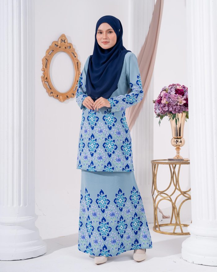 Baju Kurung Moden Batik Sultanah 2.0 - Astaka Blue - Image 2