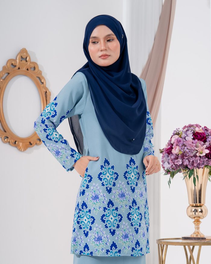 Baju Kurung Moden Batik Sultanah 2.0 - Astaka Blue - Image 4