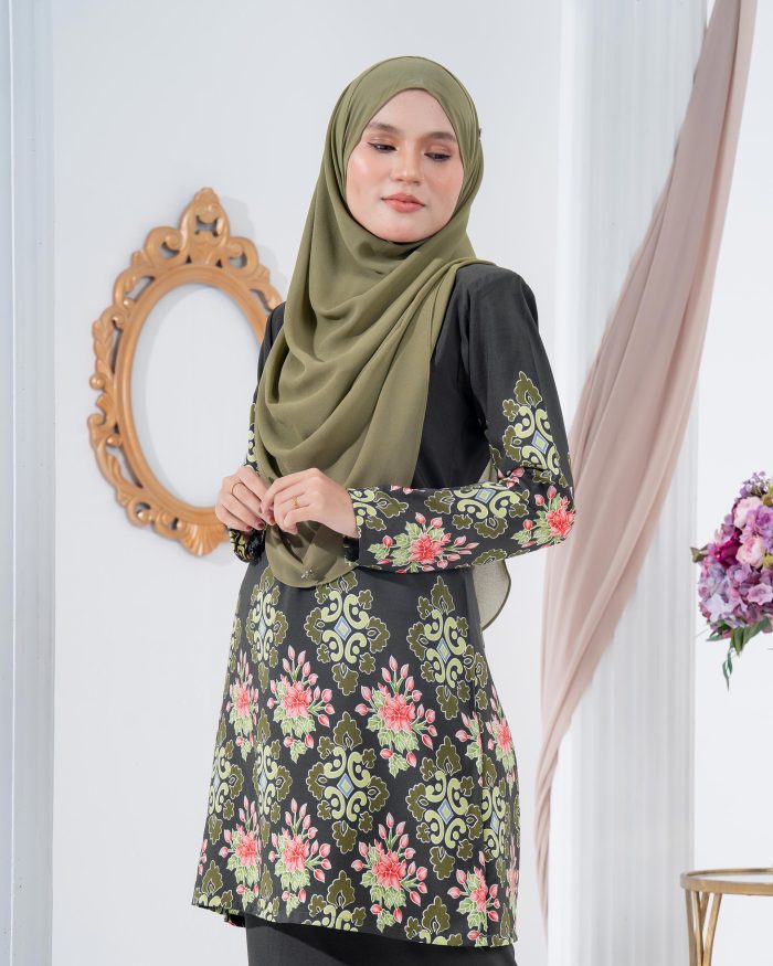 Baju Kurung Moden Batik Sultanah 2.0 - Astaka Dark Olive - Image 5