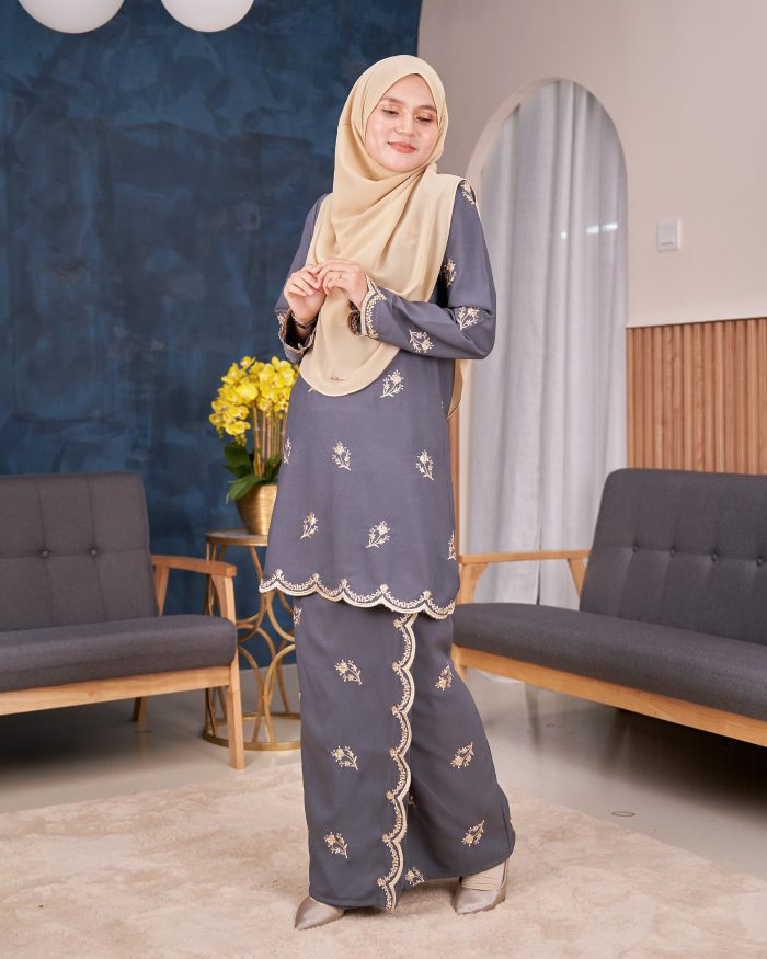 Baju Kurung Moden Sulam Songket Dang Anum - Jasmin Grey - Image 3