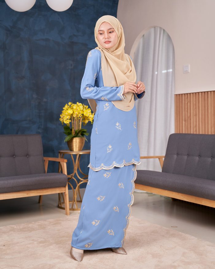 Baju Kurung Moden Sulam Songket Dang Anum - Jasmin Baby Blue