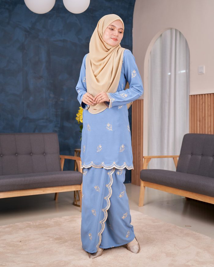 Baju Kurung Moden Sulam Songket Dang Anum - Jasmin Baby Blue - Image 3