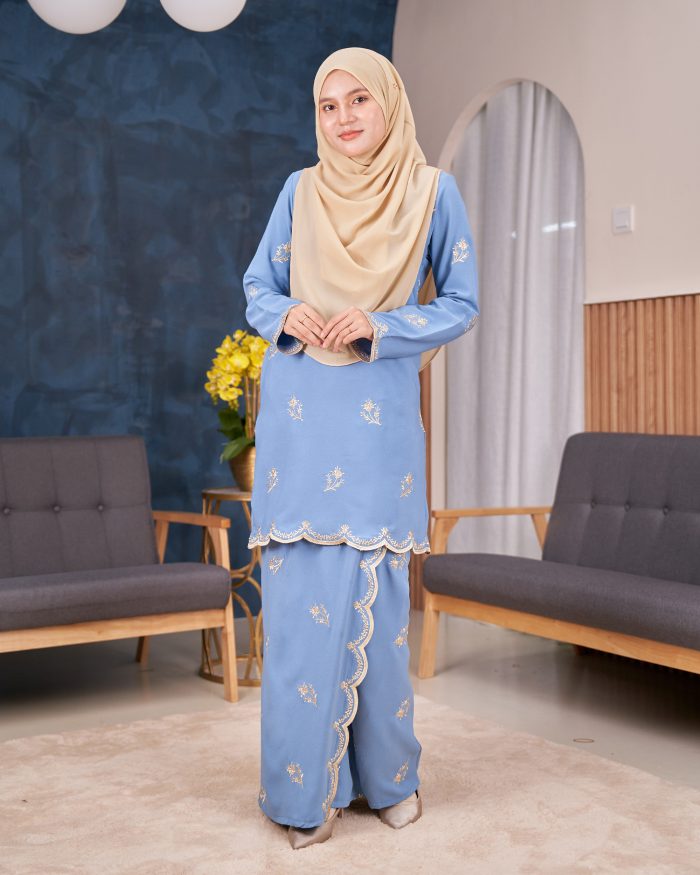 Baju Kurung Moden Sulam Songket Dang Anum - Jasmin Baby Blue - Image 4