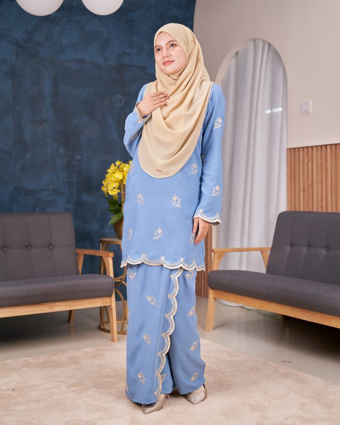 Baju Kurung Moden Sulam Songket Dang Anum - Jasmin Baby Blue - Image 2