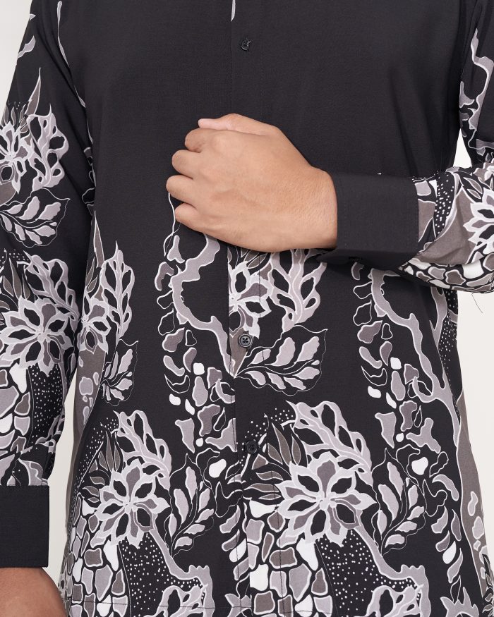 Baju Kemeja Batik Sultan 2.0 - Ratna Black Grey - Image 5