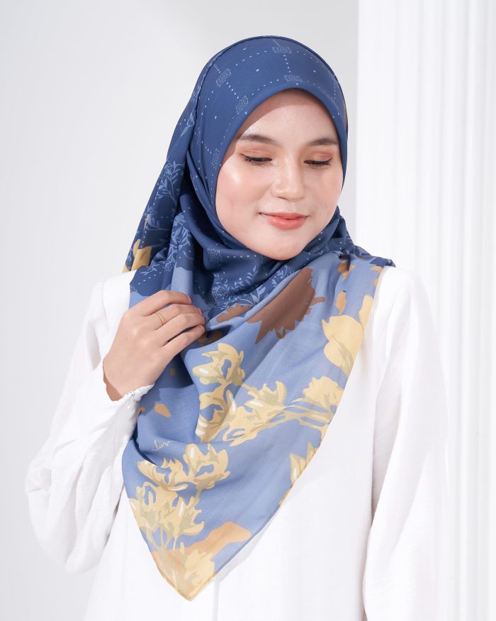 Tudung Bawal Cotton Voile Aidilfitri - Blue Brownies