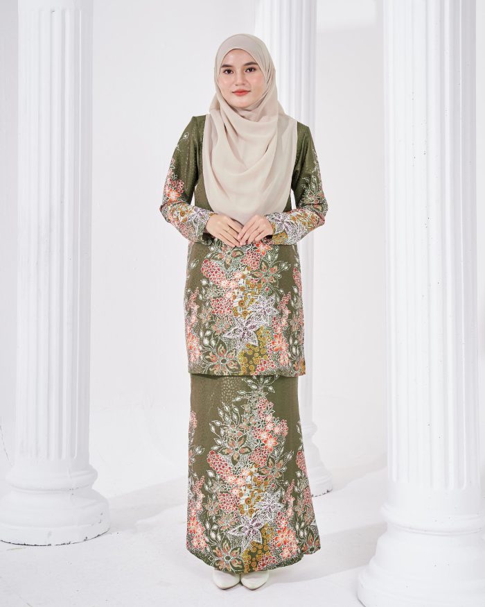 Baju Kurung Moden Batik Sultanah 3.0 - Adiwarna Olive Green