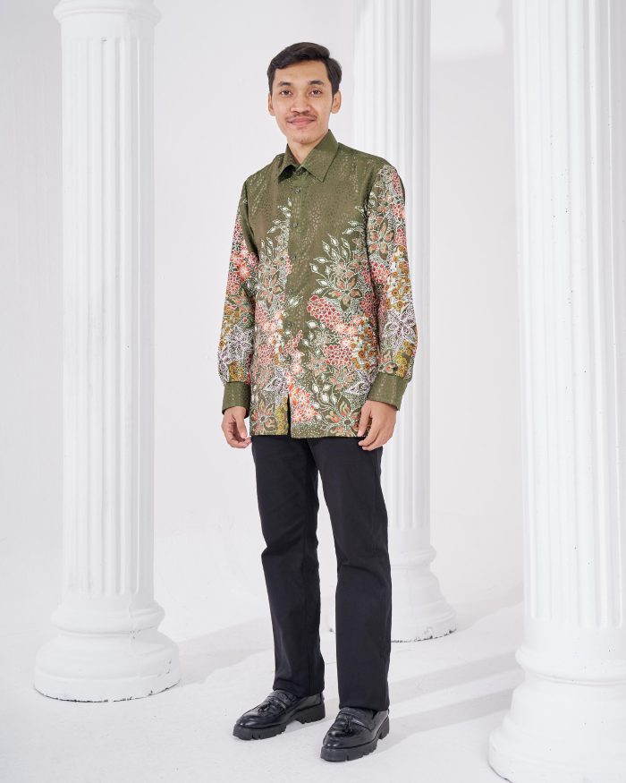 Baju Kemeja Batik Sultan 3.0 - Adiwarna Olive Green - Image 3