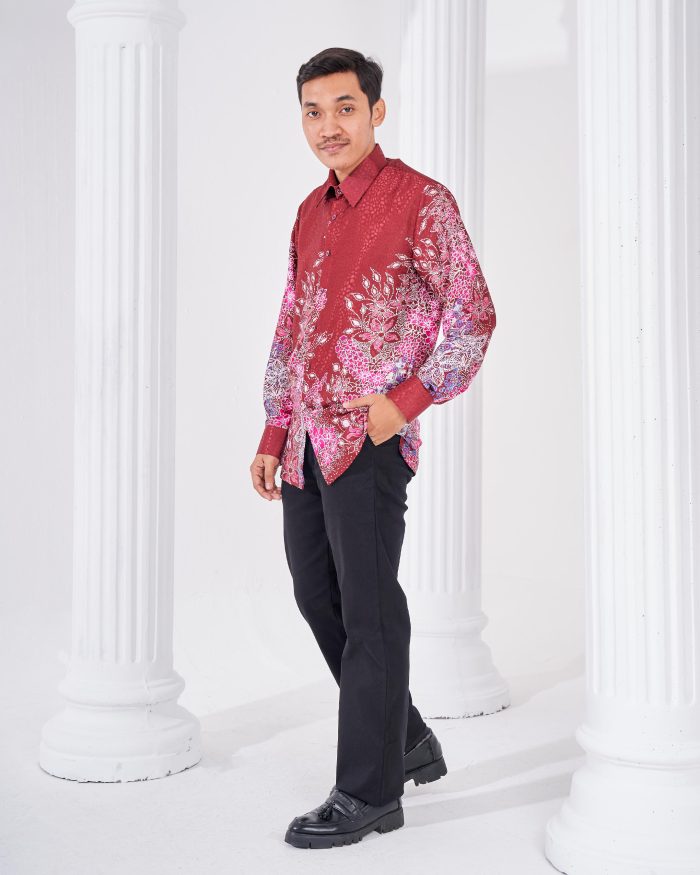 Baju Kemeja Batik Sultan 3.0 - Adiwarna Ruby Red - Image 3